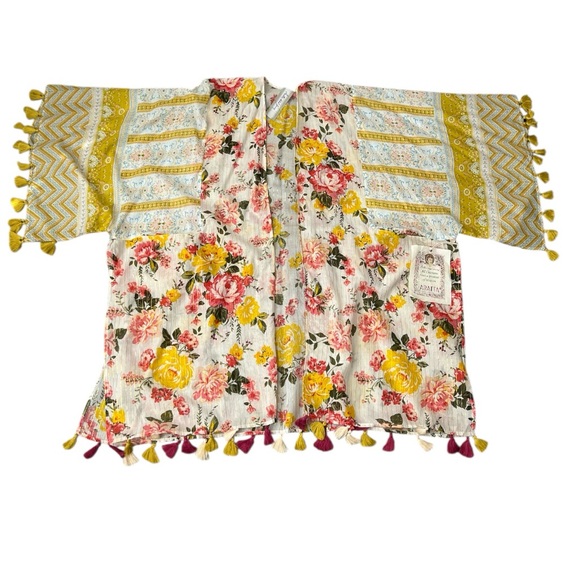 Aratta Other - Aratta Color Story Mustard Floral Tassel Boho Hippie Open Front Kimono One Size